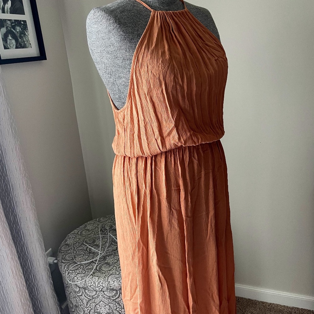 Apricot colored gauzy halter style maxi summer dress. Forever 21. Sz  XL